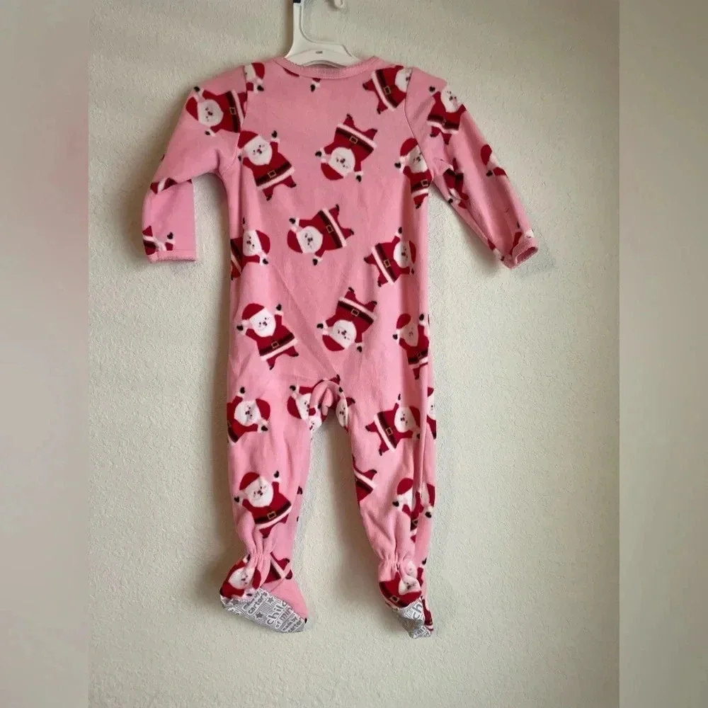 Child of mine by Carters pink Santa fleece footie pajamas size 12months